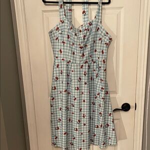 SHEIN Blue Gingham Dress with Cherry Accents